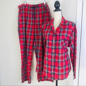 Victoria’s Secret Cotton Red Plaid Button PJ Set Pajamas Lightweight